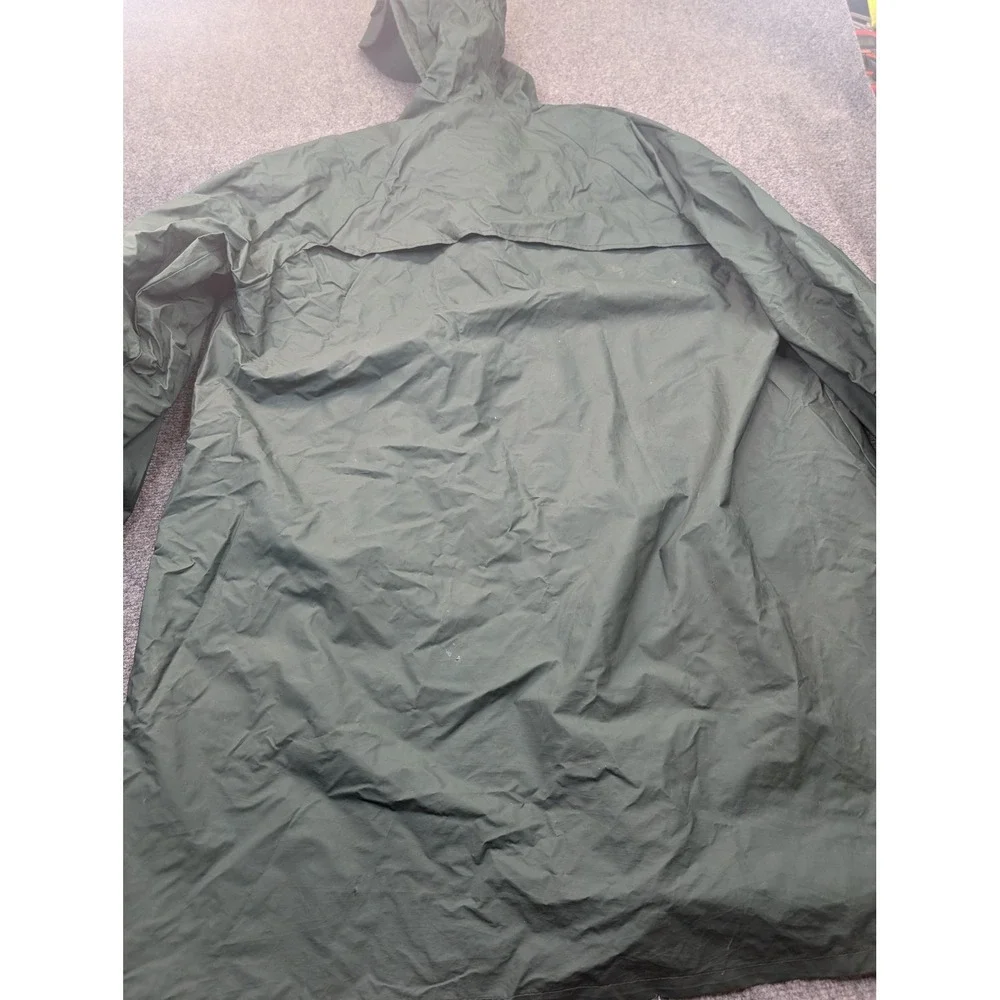 Seaway‎ Rain Coat Mens XL Green PVC Coated Nylon Hooded Long Rain Parka